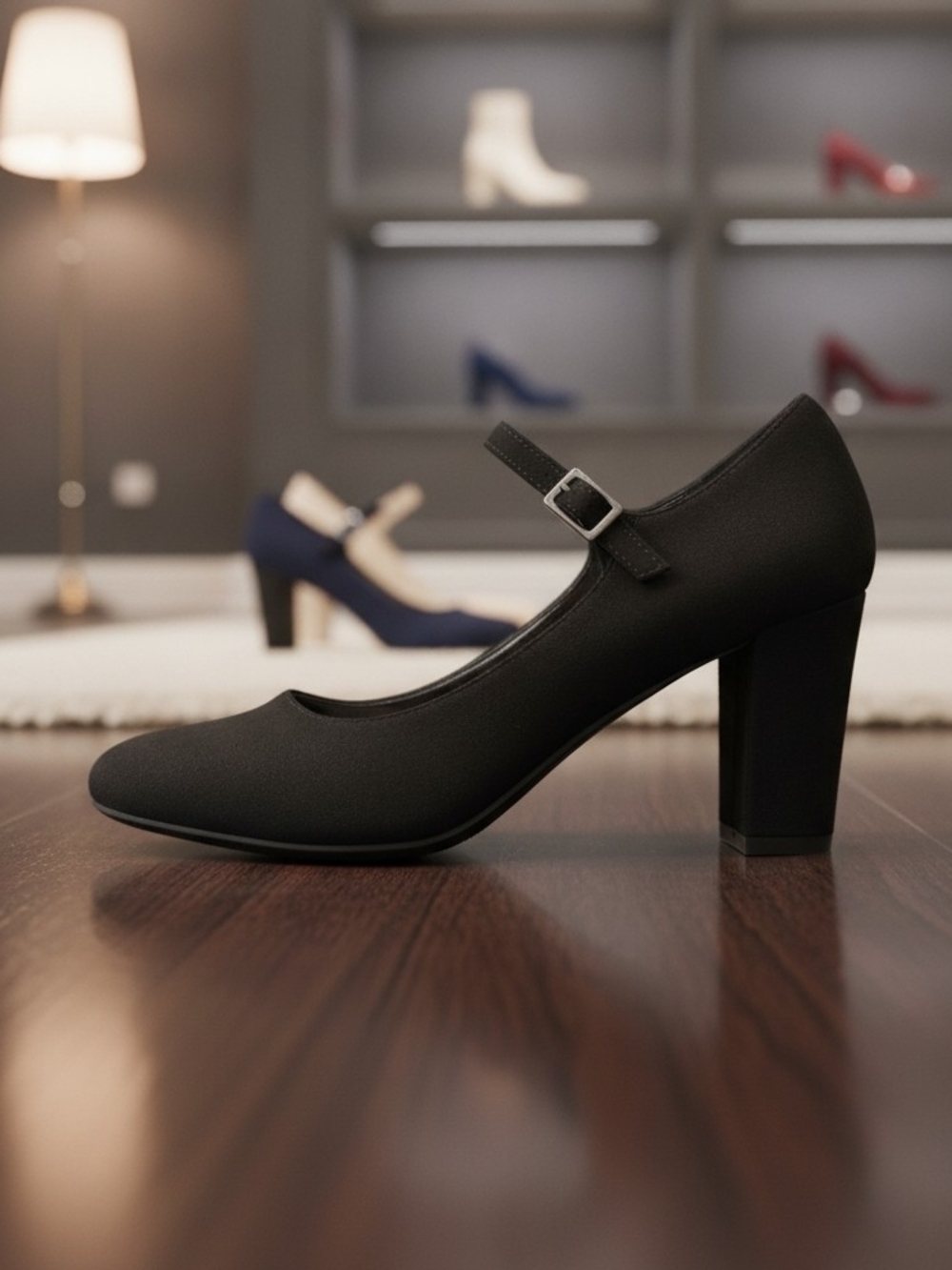 Skippy By J. Adams Black Suede Mary Jane Block Heel